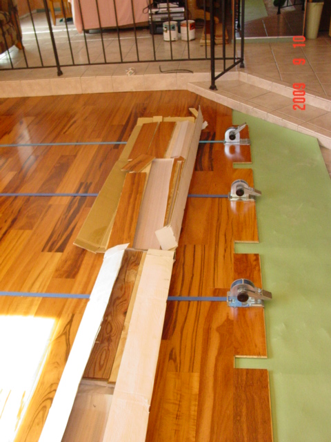Hardwood Floor Tarkett Tigerwood Engineered - Strapping as it's glued